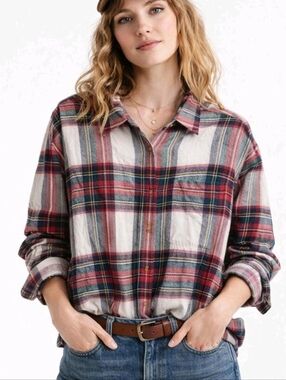 Eddie Bauer Red and White Plaid Casual Shirt